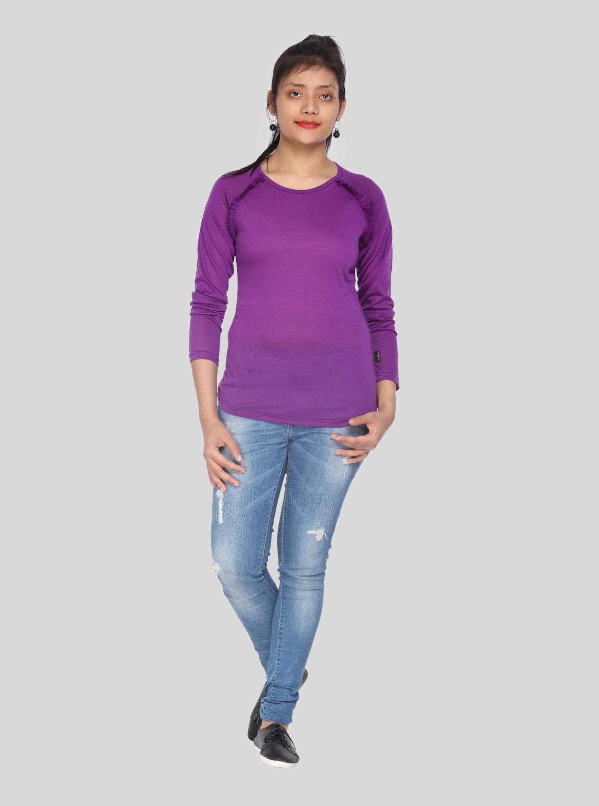 Women's Purple Viscose Knit Long Sleeve Top – Elegant & Soft | Boer & Fitch - Boer and Fitch