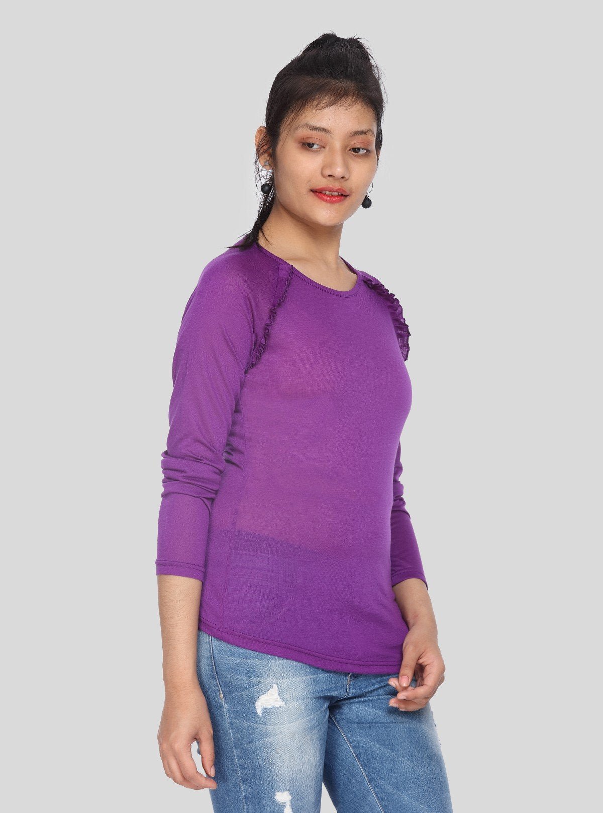 Women's Purple Viscose Knit Long Sleeve Top – Elegant & Soft | Boer & Fitch - Boer and Fitch