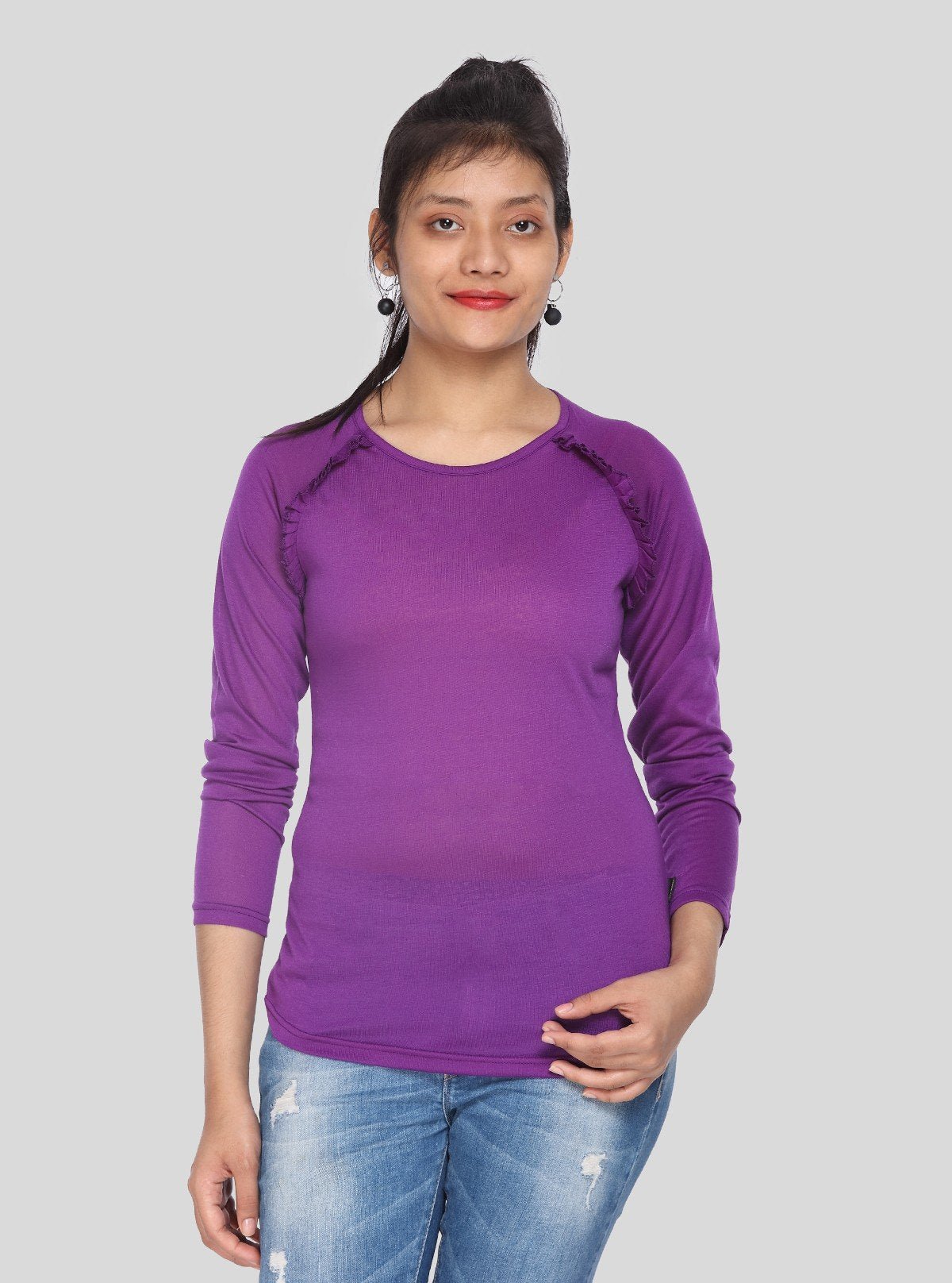 Women's Purple Viscose Knit Long Sleeve Top – Elegant & Soft | Boer & Fitch - Boer and Fitch