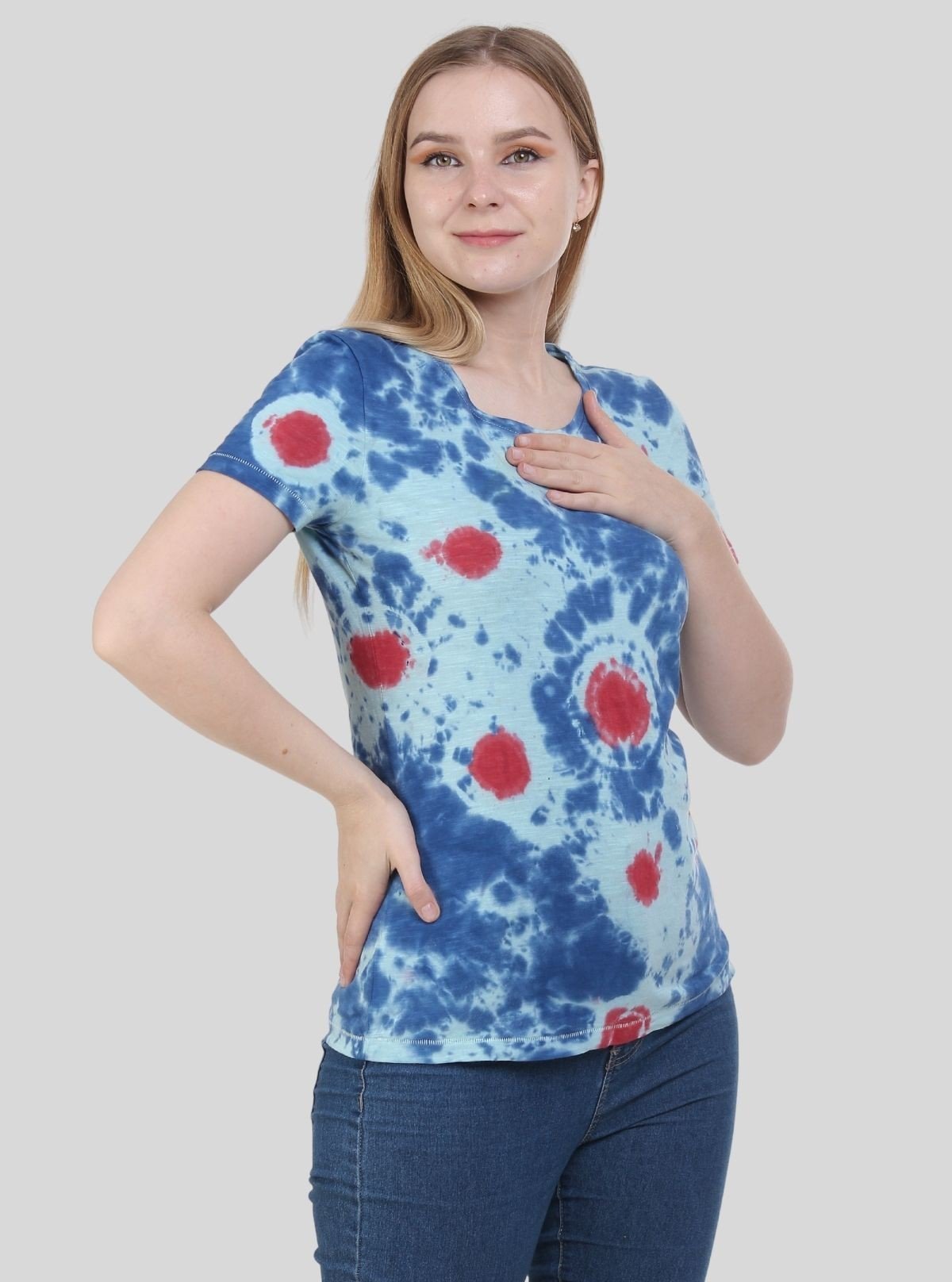Women's Red Dot Tie and Dye Crew Neck Cotton Jersey Short Sleeve T-Shirt by Boer and Fitch - Boer and Fitch