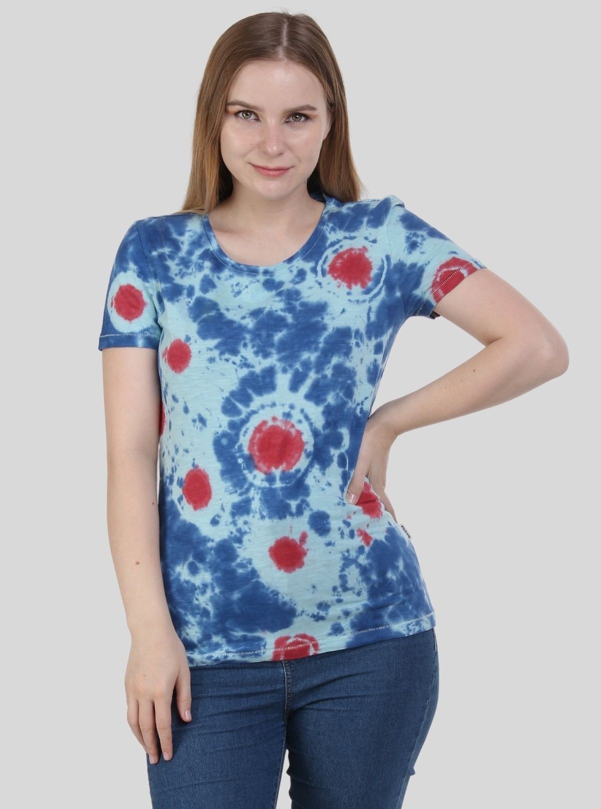 Women's Red Dot Tie and Dye Crew Neck Cotton Jersey Short Sleeve T-Shirt by Boer and Fitch - Boer and Fitch