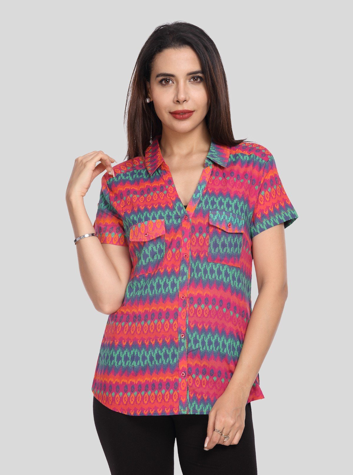Women’s Red Graphic Print Short Sleeve Shirt – Boer and Fitch - Boer and Fitch