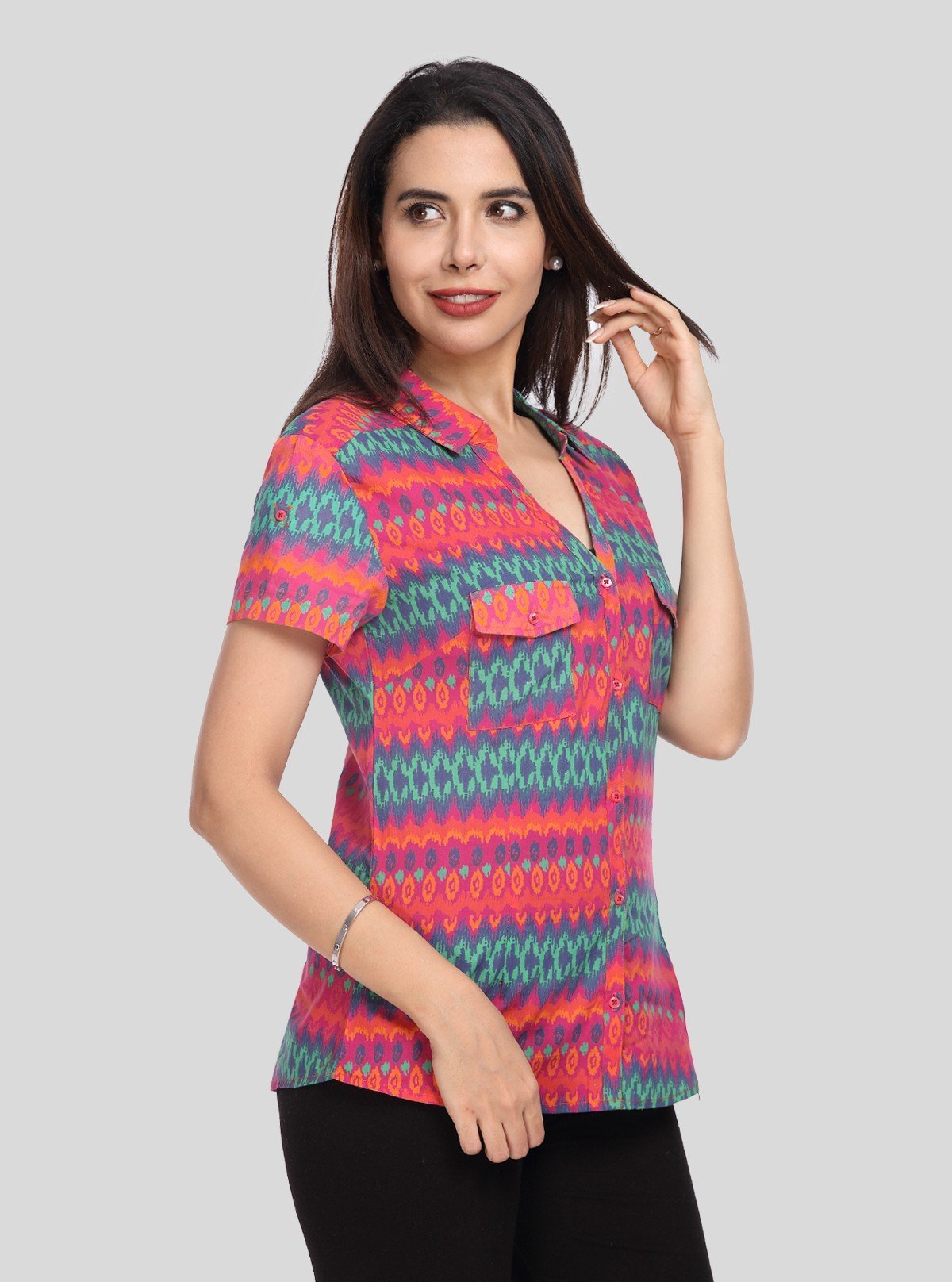 Women’s Red Graphic Print Short Sleeve Shirt – Boer and Fitch - Boer and Fitch