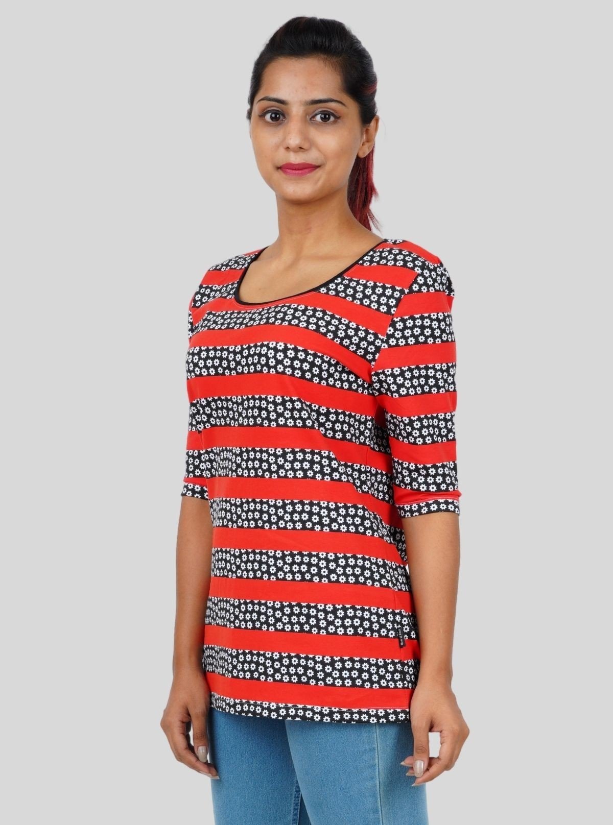 Women's Red Striped Floral Top – Bold, Feminine & Trendy by Boer & Fitch - Boer and Fitch