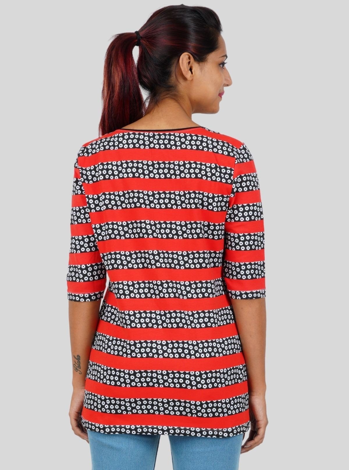 Women's Red Striped Floral Top – Bold, Feminine & Trendy by Boer & Fitch - Boer and Fitch