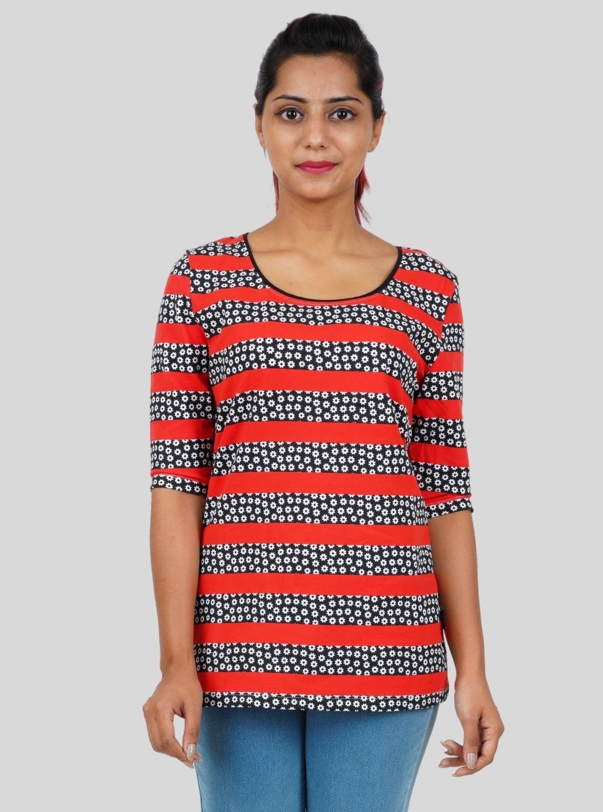 Women's Red Striped Floral Top – Bold, Feminine & Trendy by Boer & Fitch - Boer and Fitch