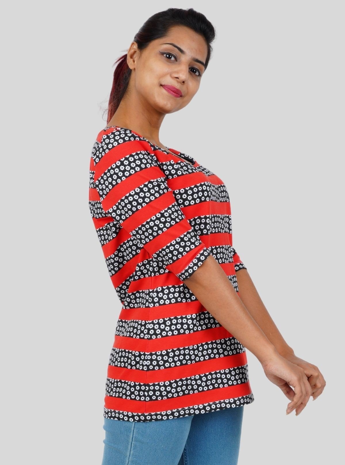 Women's Red Striped Floral Top – Bold, Feminine & Trendy by Boer & Fitch - Boer and Fitch