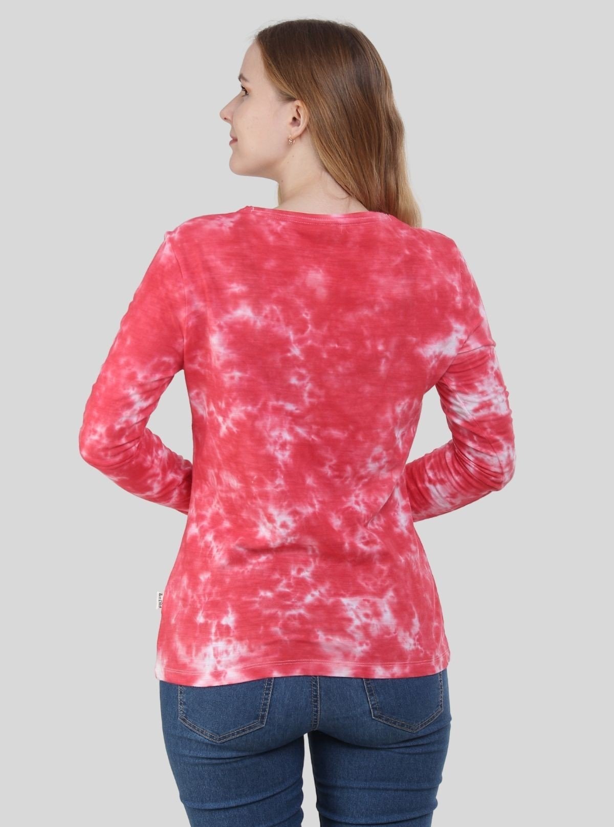 Women's Red Tie and Dye Crew Neck Cotton Jersey Long Sleeve T-Shirt by Boer and Fitch - Boer and Fitch