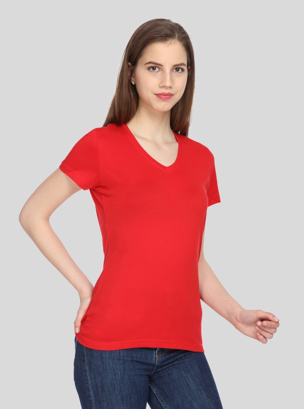 Women’s Red V Neck Short Sleeve Cotton Jersey T-Shirt by Boer and Fitch - Boer and Fitch