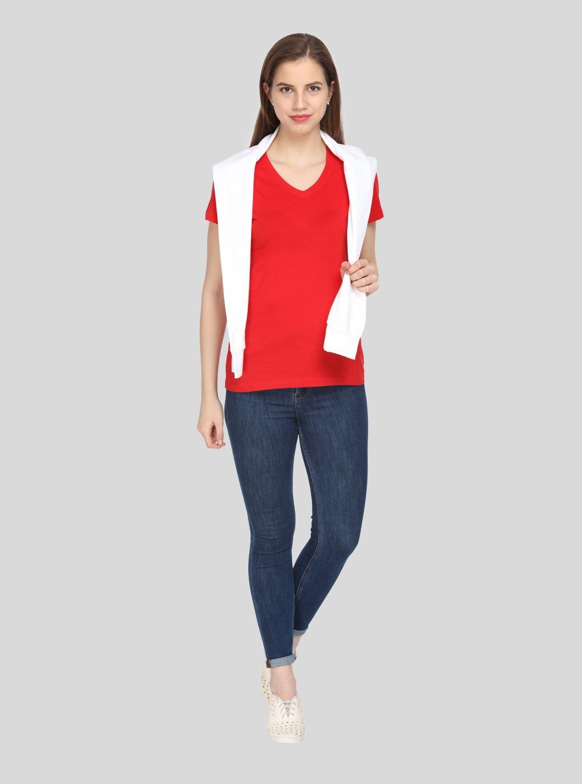 Women’s Red V Neck Short Sleeve Cotton Jersey T-Shirt by Boer and Fitch - Boer and Fitch