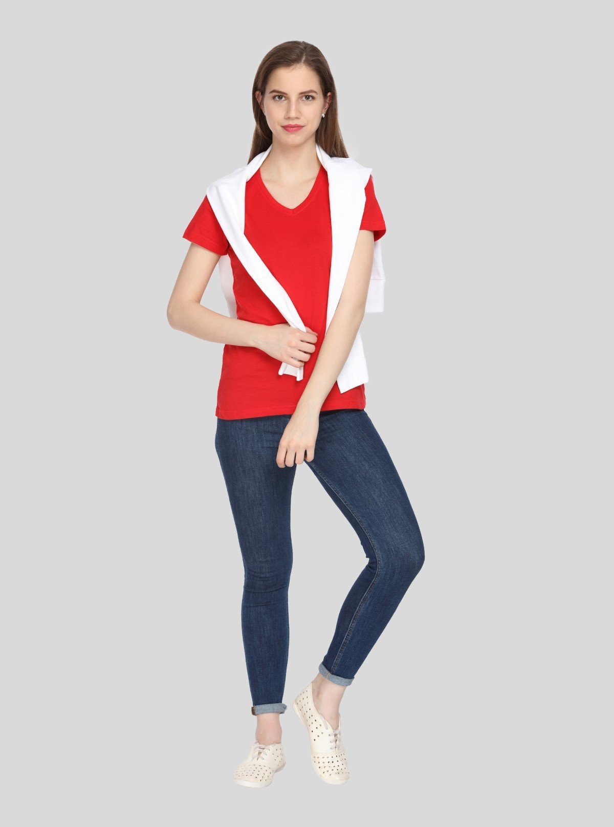 Women’s Red V Neck Short Sleeve Cotton Jersey T-Shirt by Boer and Fitch - Boer and Fitch