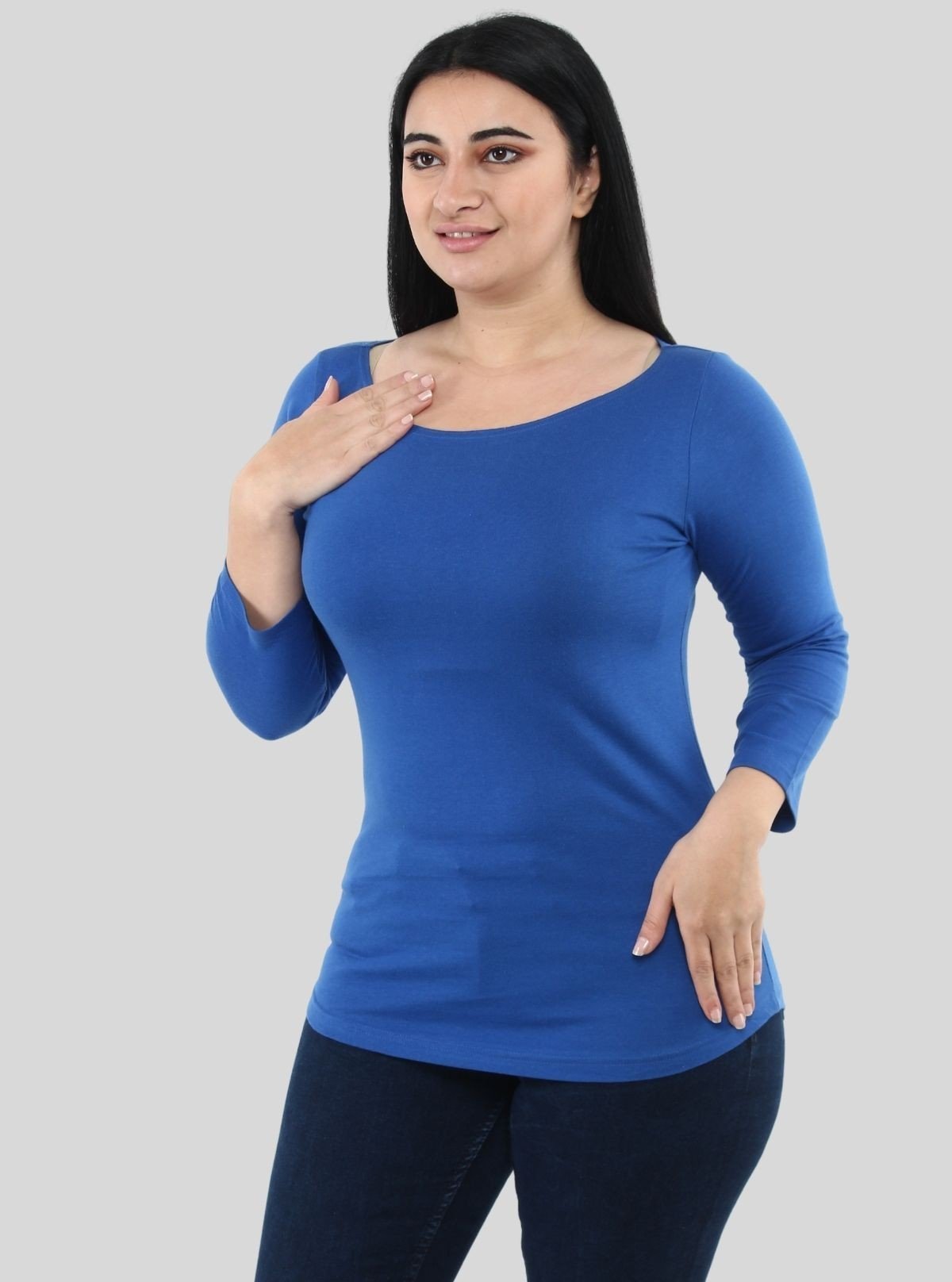 Women's Royal Blue Long Sleeve Top – Soft Cotton Stretch Basics - Boer and Fitch