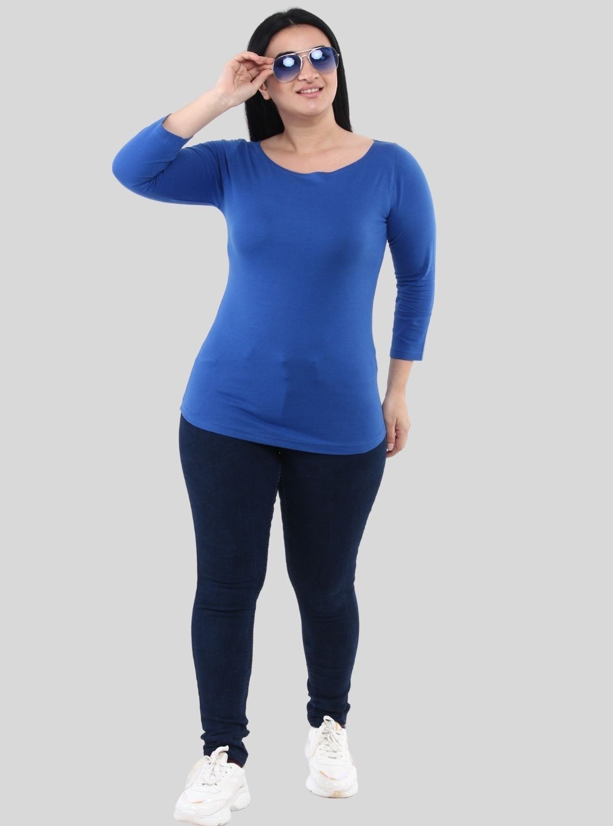 Women's Royal Blue Long Sleeve Top – Soft Cotton Stretch Basics - Boer and Fitch