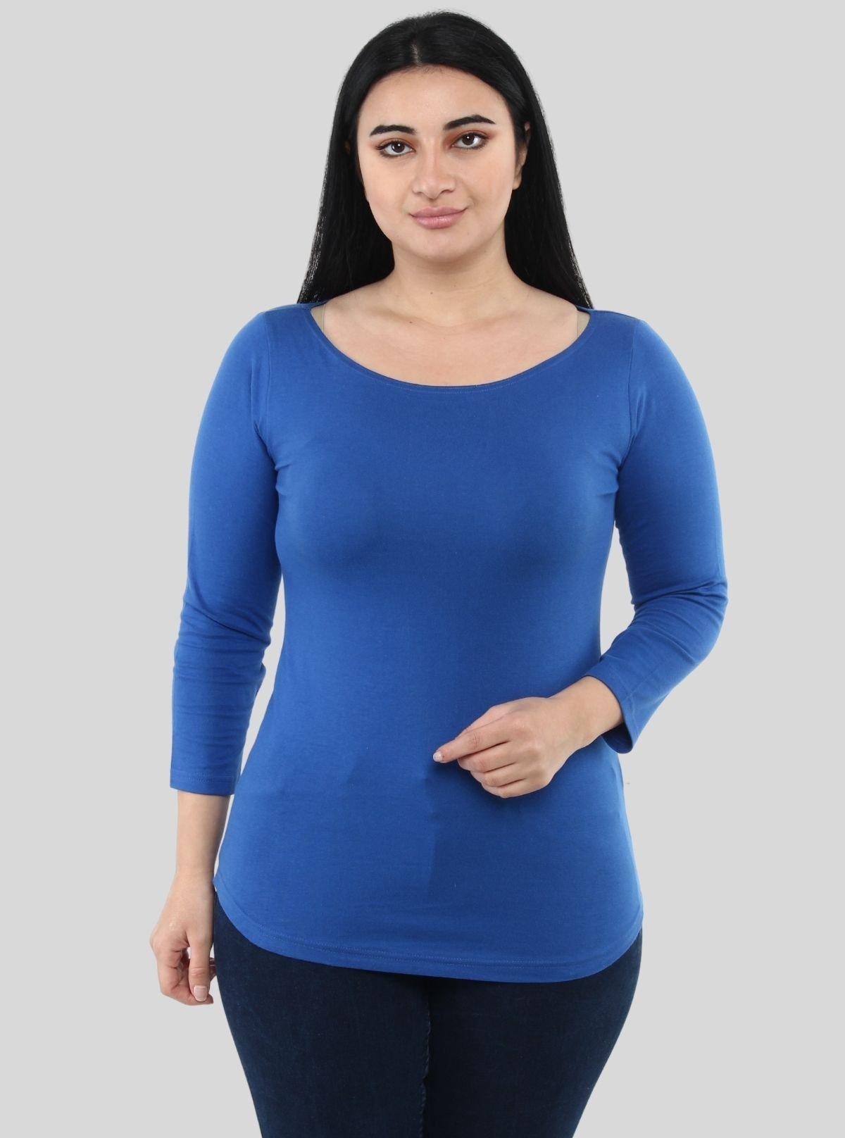 Women's Royal Blue Long Sleeve Top – Soft Cotton Stretch Basics - Boer and Fitch