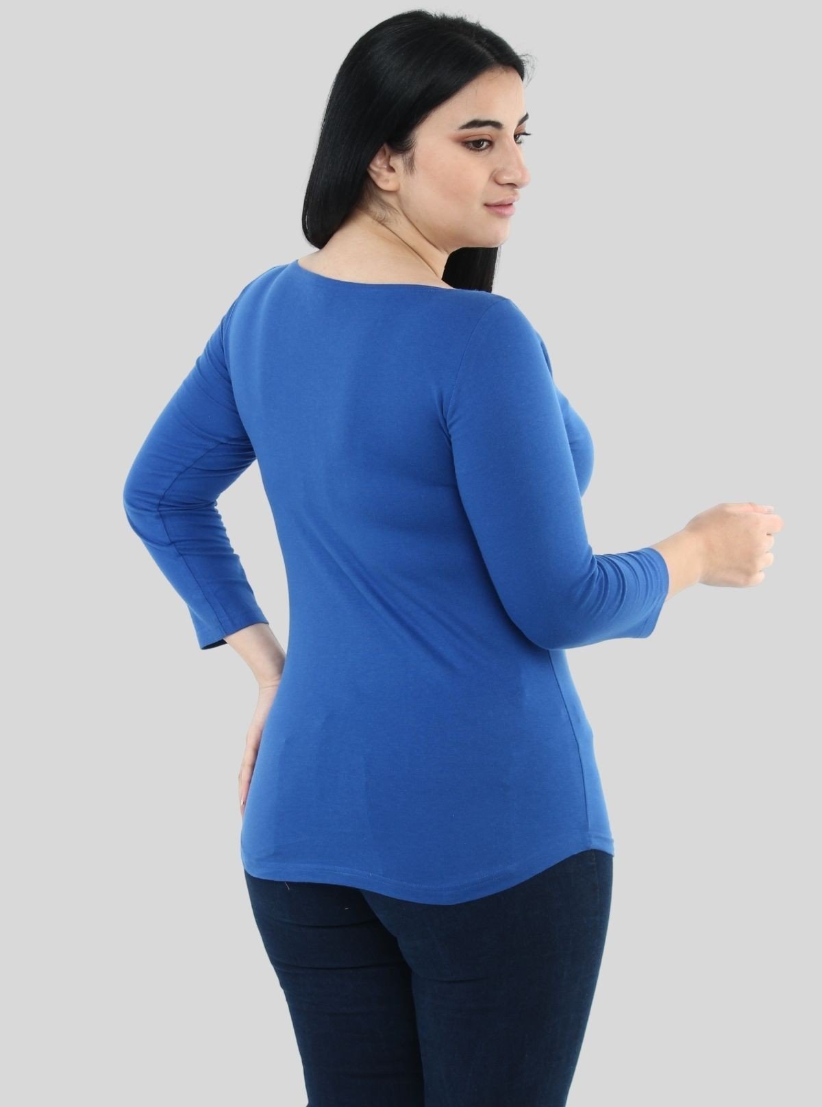 Women's Royal Blue Long Sleeve Top – Soft Cotton Stretch Basics - Boer and Fitch