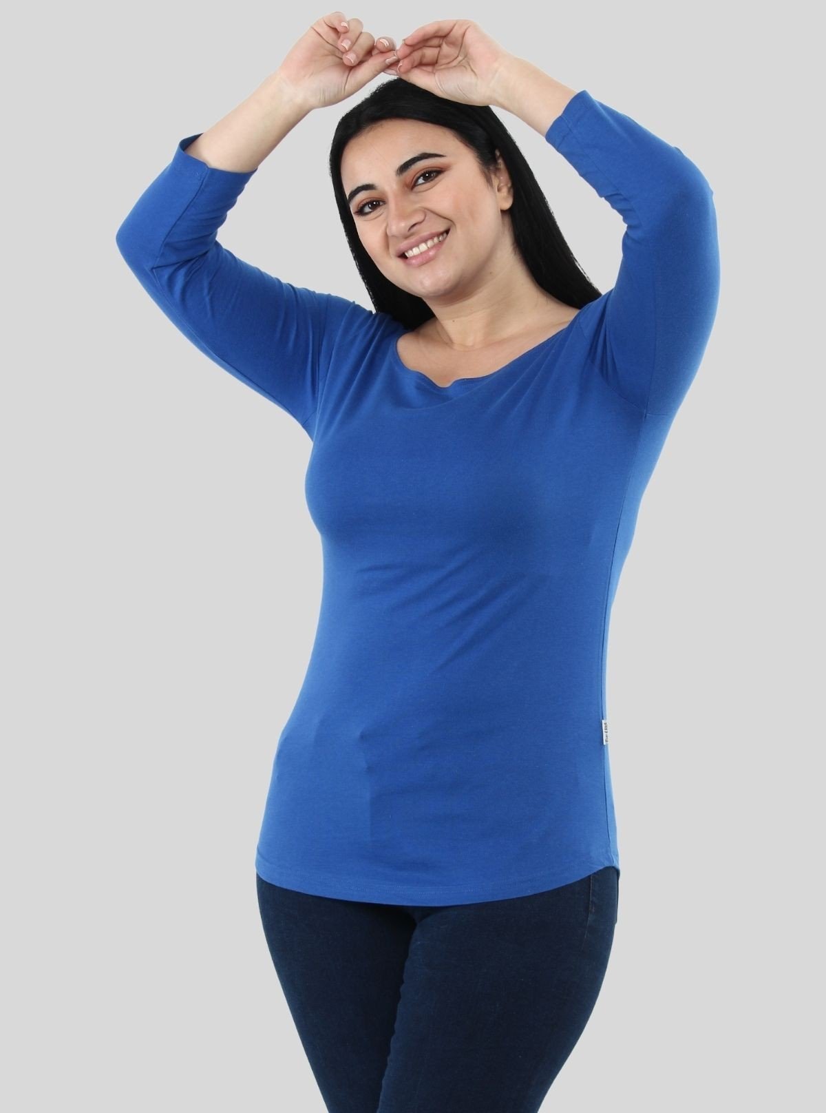 Women's Royal Blue Long Sleeve Top – Soft Cotton Stretch Basics - Boer and Fitch