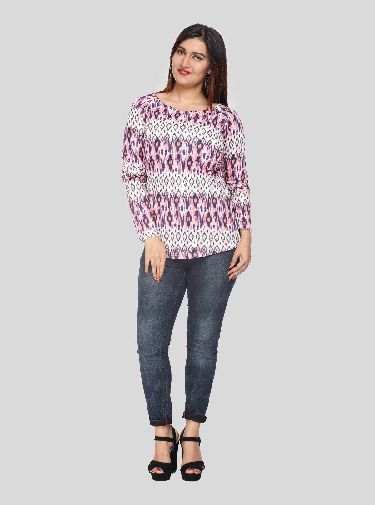 Women's Scoop Neck Graphic Print Long Sleeve Cotton Jersey Top - Boer and Fitch