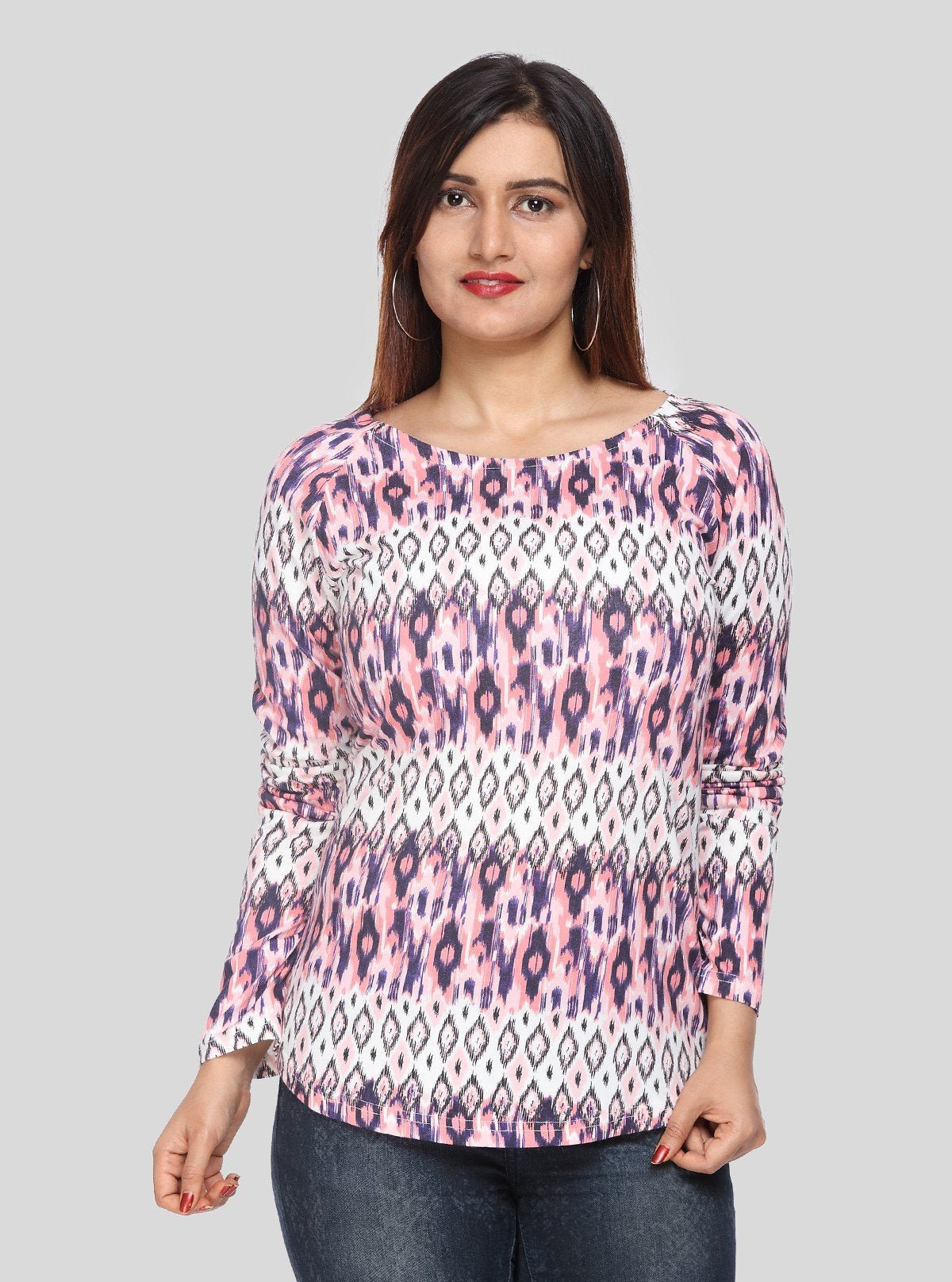 Women's Scoop Neck Graphic Print Long Sleeve Cotton Jersey Top - Boer and Fitch
