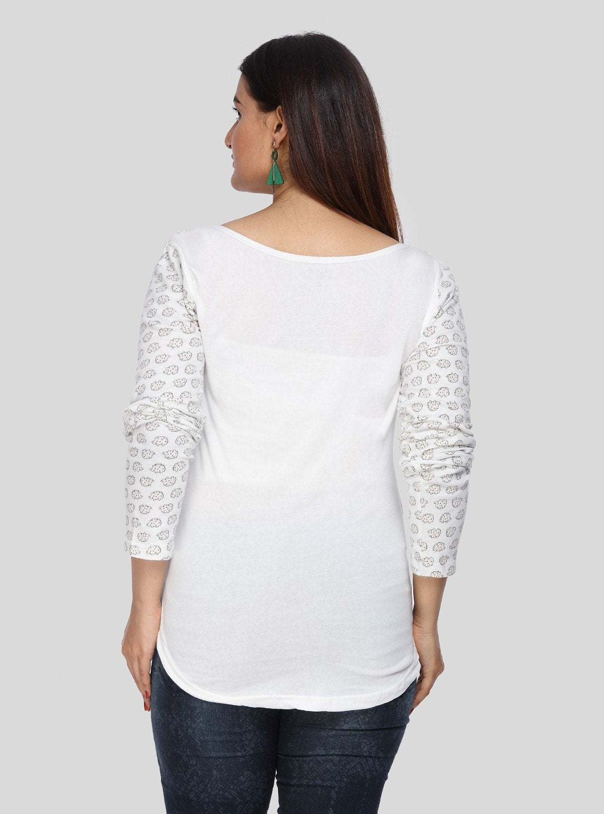 Women's Scoop Neck Sheep Print Cotton Jersey Long Sleeve Top - Boer and Fitch