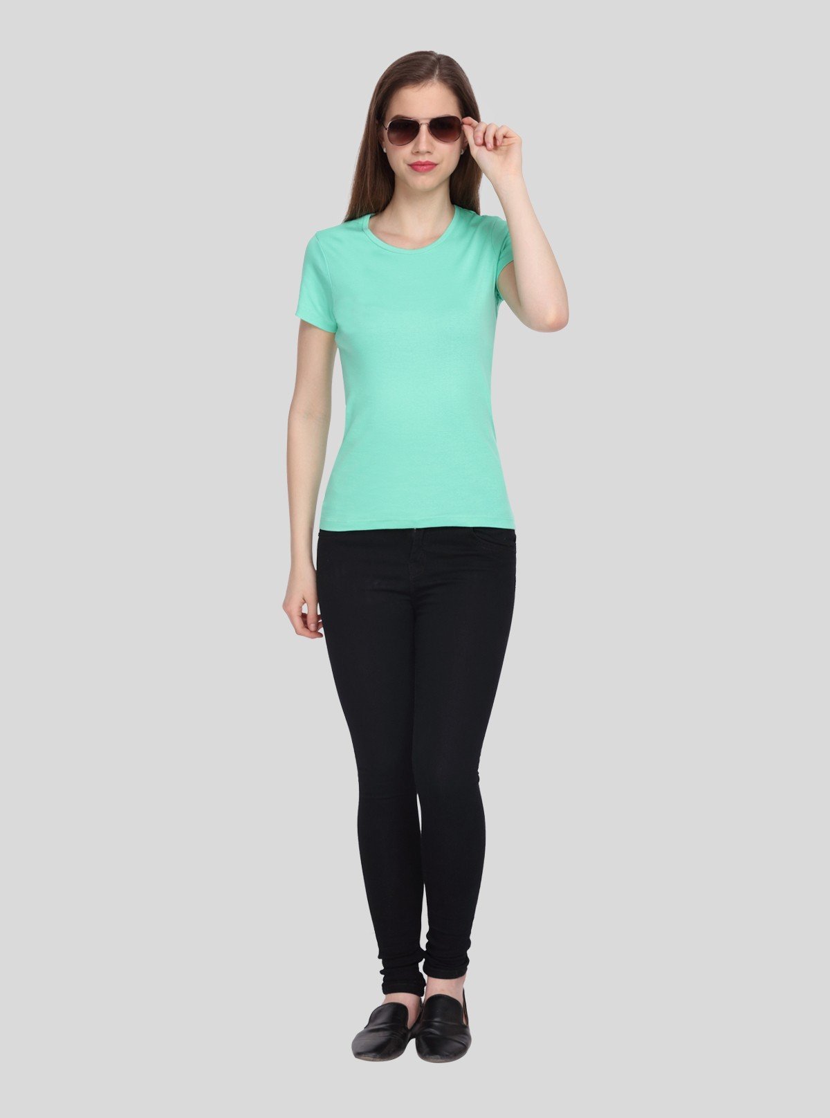 Women's Sea Green Crew Neck Cotton ribbed Short Sleeve T-Shirt by Boer and Fitch - Boer and Fitch