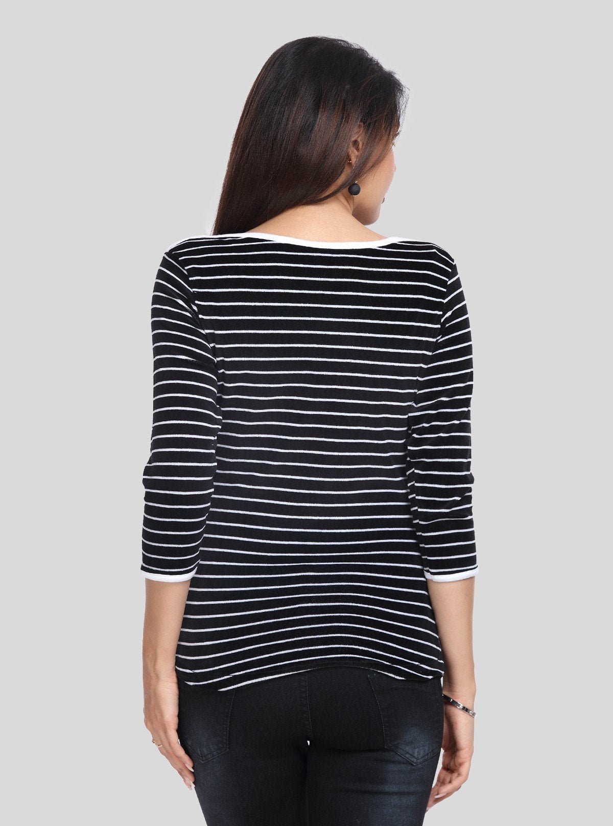Women’s Segments Navy Stripe Velour Sweat Top in Cotton - Poly Blend - Boer and Fitch