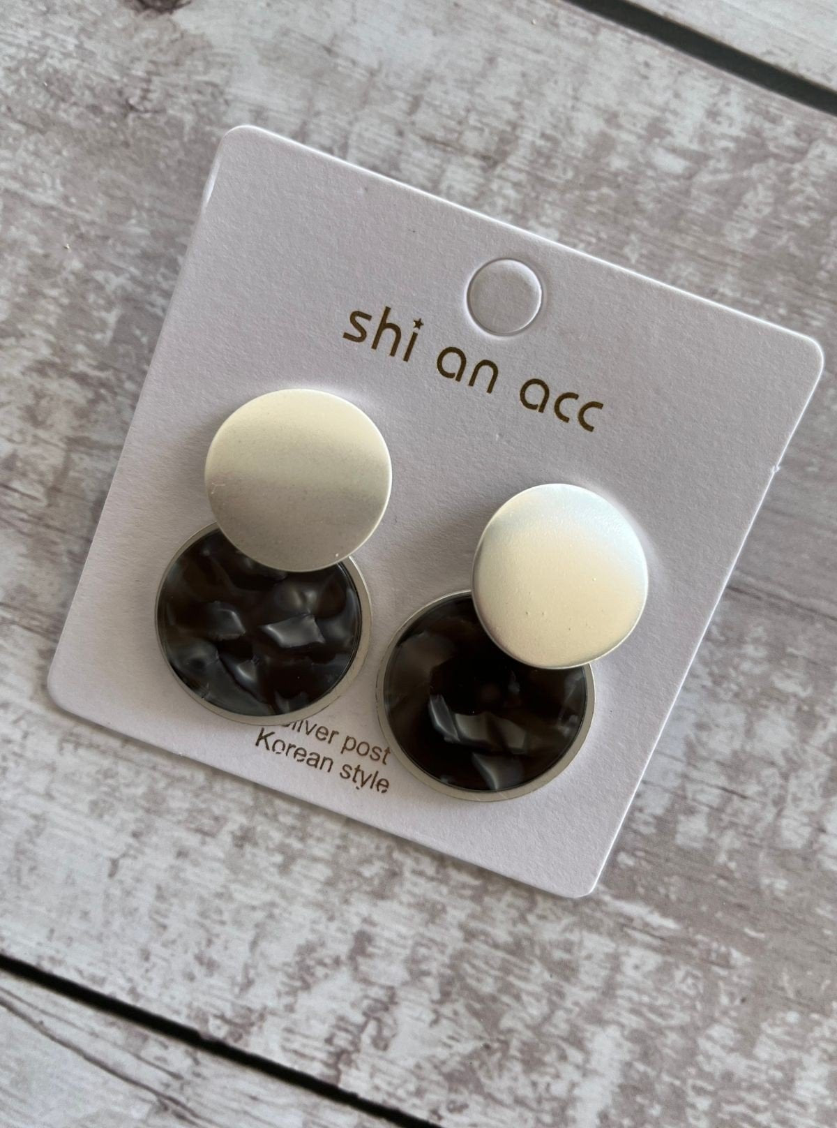 Women’s Silver & Marble Geometric Earrings – Modern Chic Elegance - Boer and Fitch