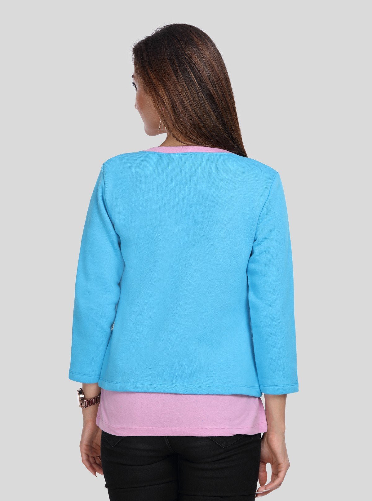 Women's Sky Blue Cotton Shrug with Pink Floral Top – Boer and Fitch - Boer and Fitch