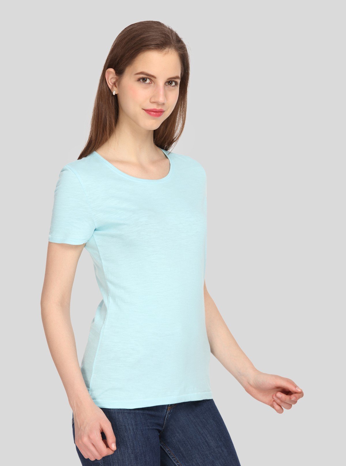 Women's Sky Blue Inhale Print Crew Neck Cotton Slub Jersey Short Sleeve T-Shirt by Boer and Fitch - Boer and Fitch