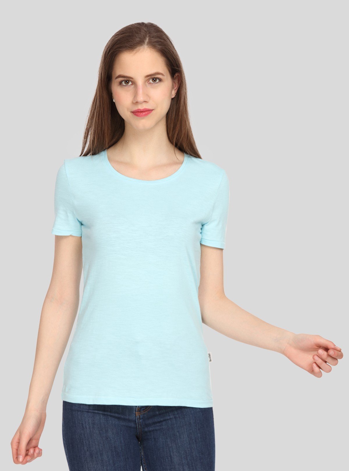 Women's Sky Blue Inhale Print Crew Neck Cotton Slub Jersey Short Sleeve T-Shirt by Boer and Fitch - Boer and Fitch