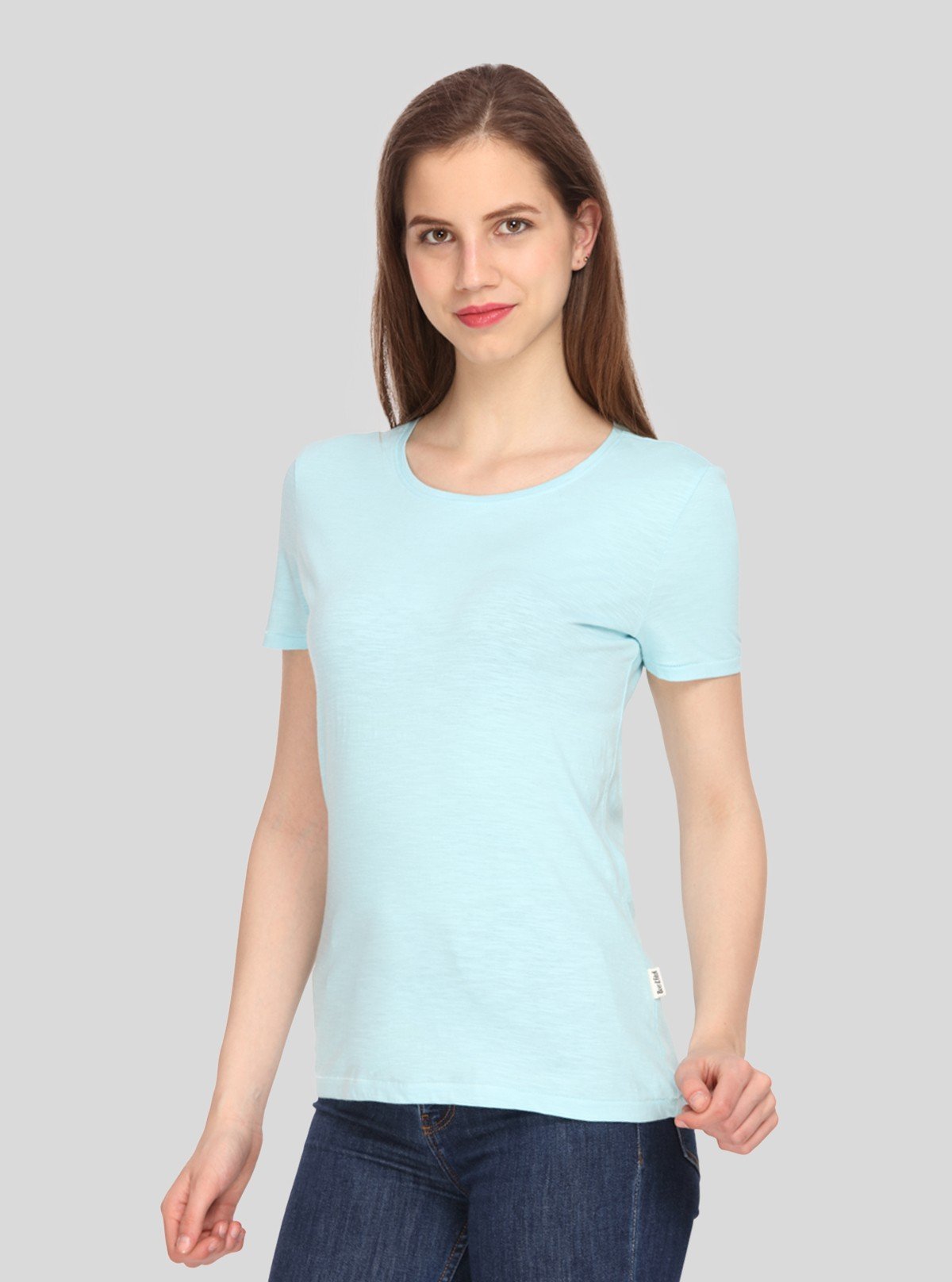 Women's Sky Blue Inhale Print Crew Neck Cotton Slub Jersey Short Sleeve T-Shirt by Boer and Fitch - Boer and Fitch