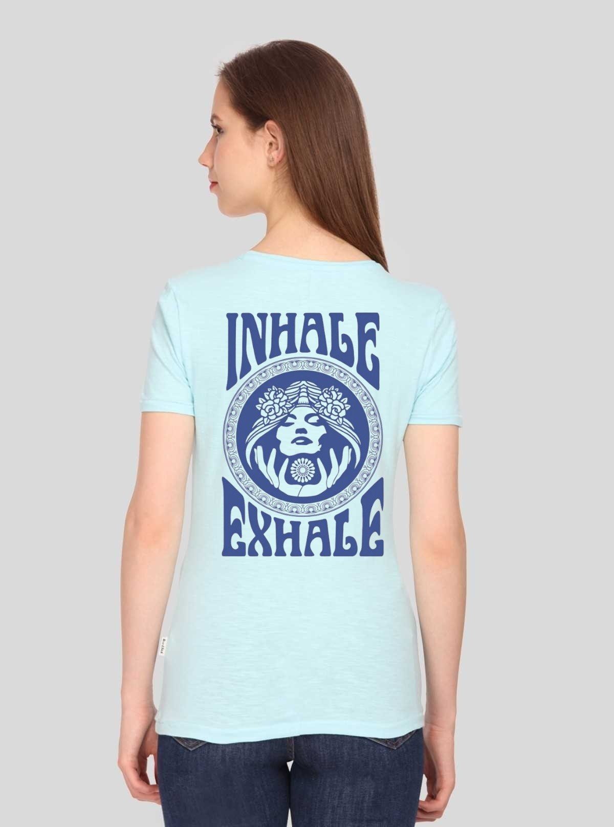 Women's Sky Blue Inhale Print Crew Neck Cotton Slub Jersey Short Sleeve T-Shirt by Boer and Fitch - Boer and Fitch