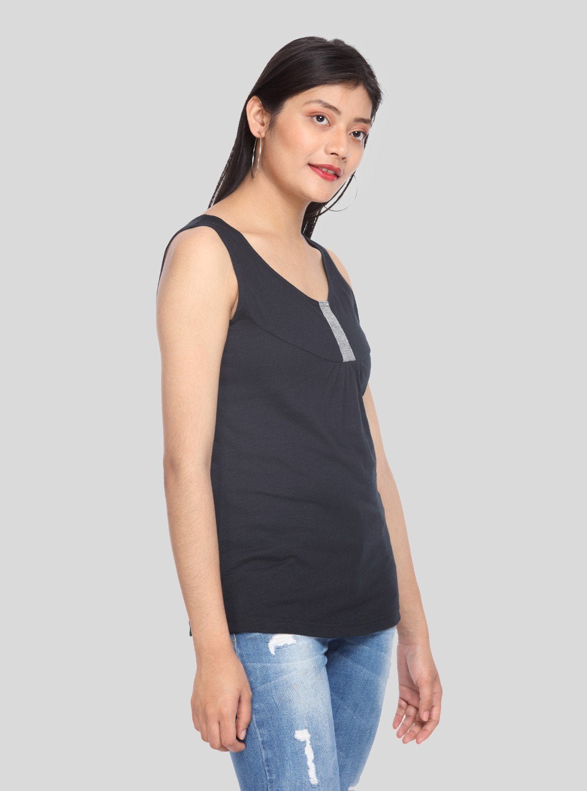 Women’s Sleeveless Black Cotton Jersey Top – Elegant Casual by Boer and Fitch - Boer and Fitch