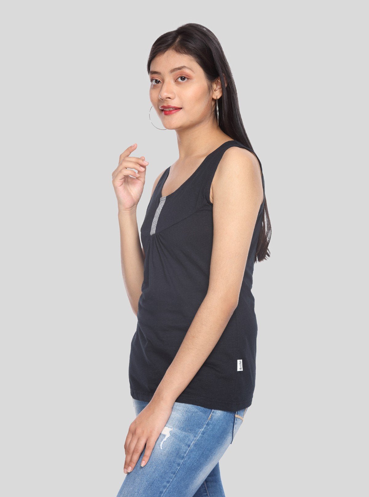 Women’s Sleeveless Black Cotton Jersey Top – Elegant Casual by Boer and Fitch - Boer and Fitch
