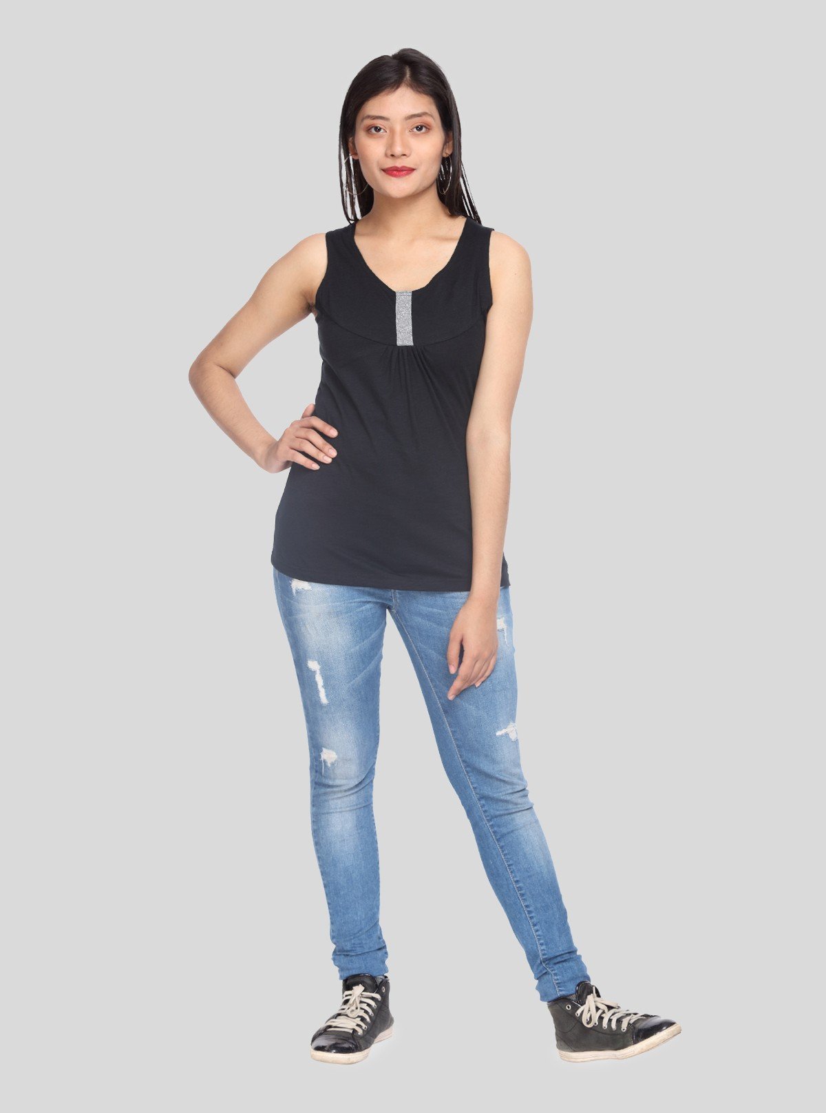Women’s Sleeveless Black Cotton Jersey Top – Elegant Casual by Boer and Fitch - Boer and Fitch