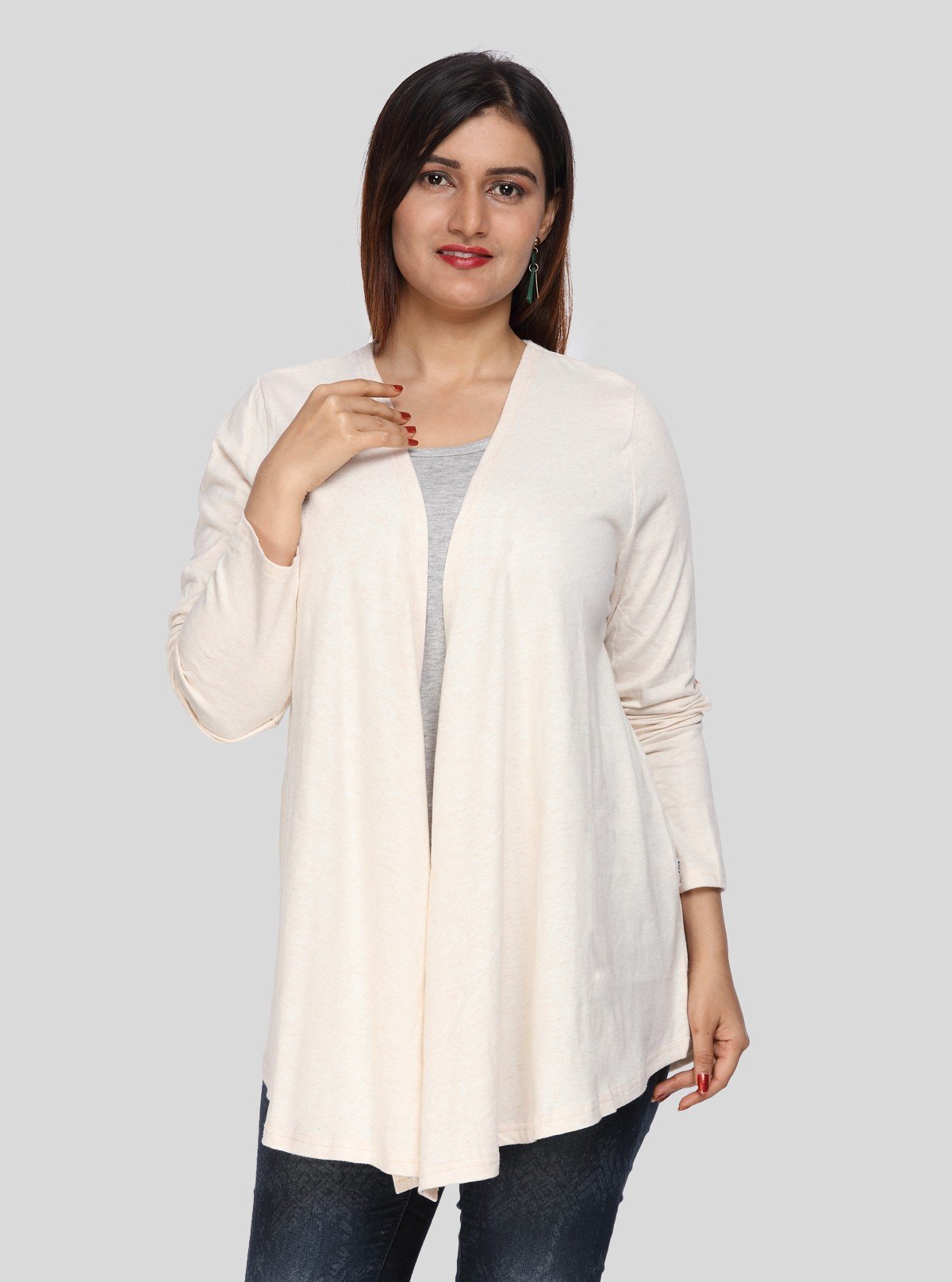 Women's Solid Cream Cotton Melange Shrug – Light Layer for Everyday Style - Boer and Fitch