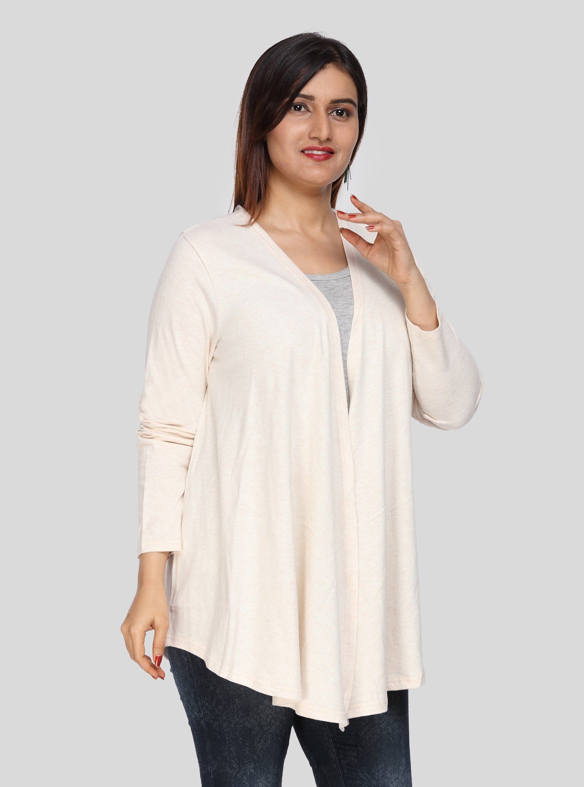 Women's Solid Cream Cotton Melange Shrug – Light Layer for Everyday Style - Boer and Fitch