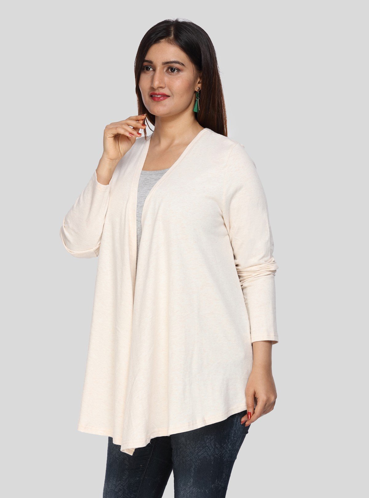 Women's Solid Cream Cotton Melange Shrug – Light Layer for Everyday Style - Boer and Fitch