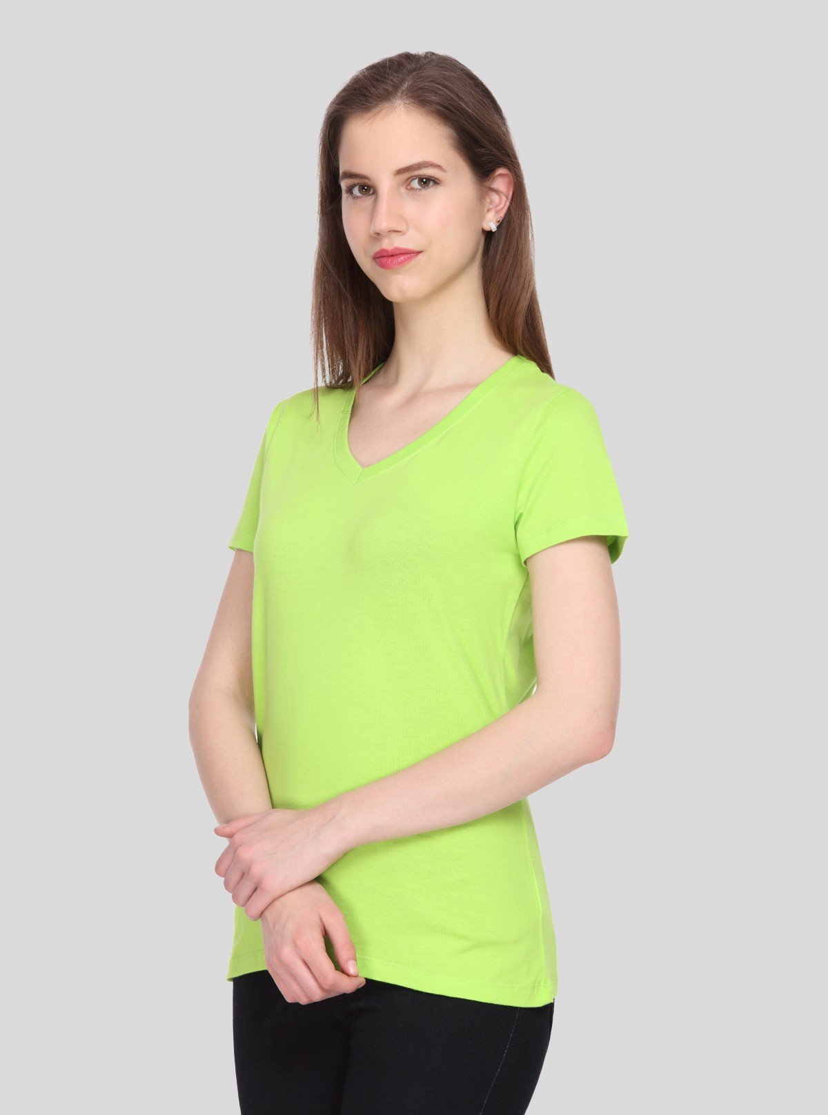 Women’s Solid Lime V - Neck T-Shirt – Casual Cotton Tee | Boer & Fitch - Boer and Fitch