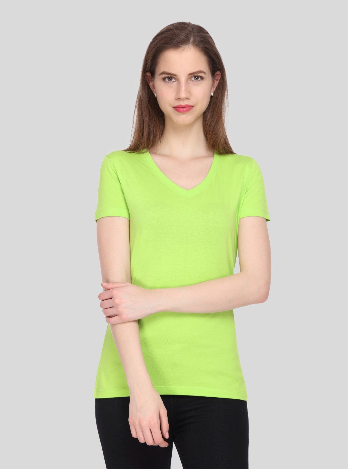 Women’s Solid Lime V - Neck T-Shirt – Casual Cotton Tee | Boer & Fitch - Boer and Fitch