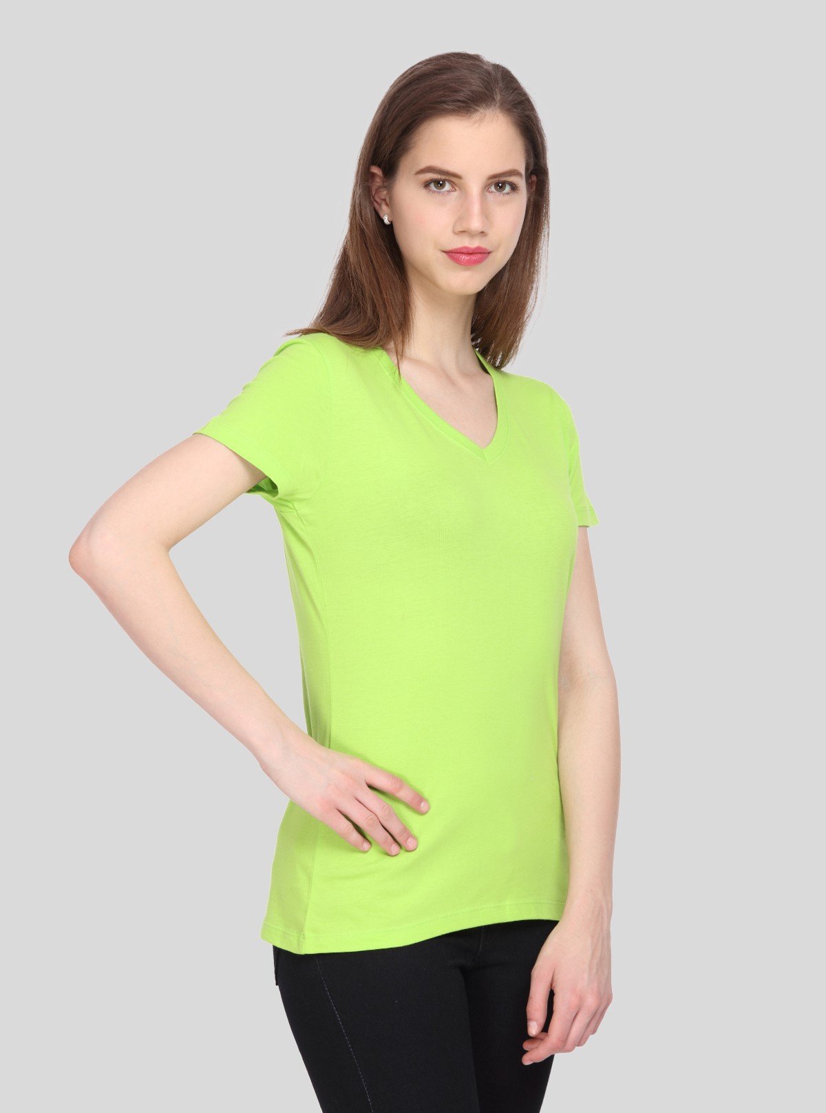 Women’s Solid Lime V - Neck T-Shirt – Casual Cotton Tee | Boer & Fitch - Boer and Fitch