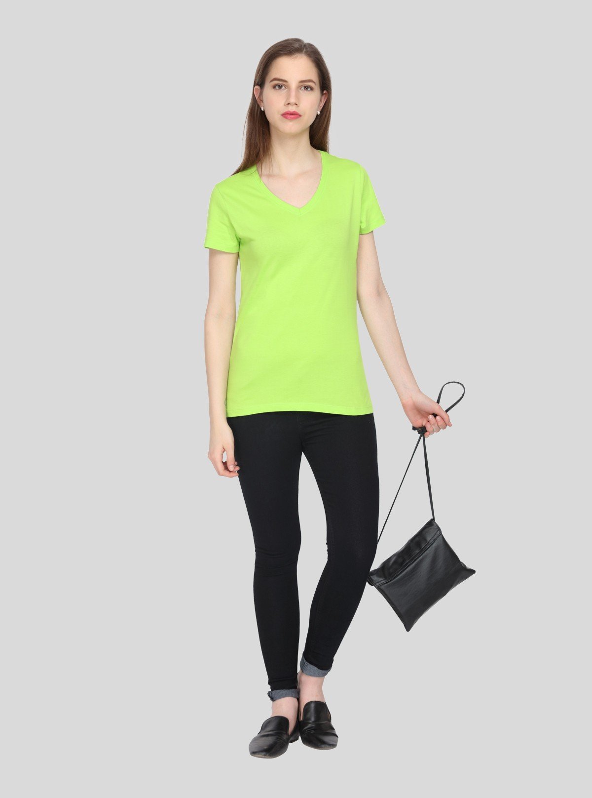 Women’s Solid Lime V - Neck T-Shirt – Casual Cotton Tee | Boer & Fitch - Boer and Fitch