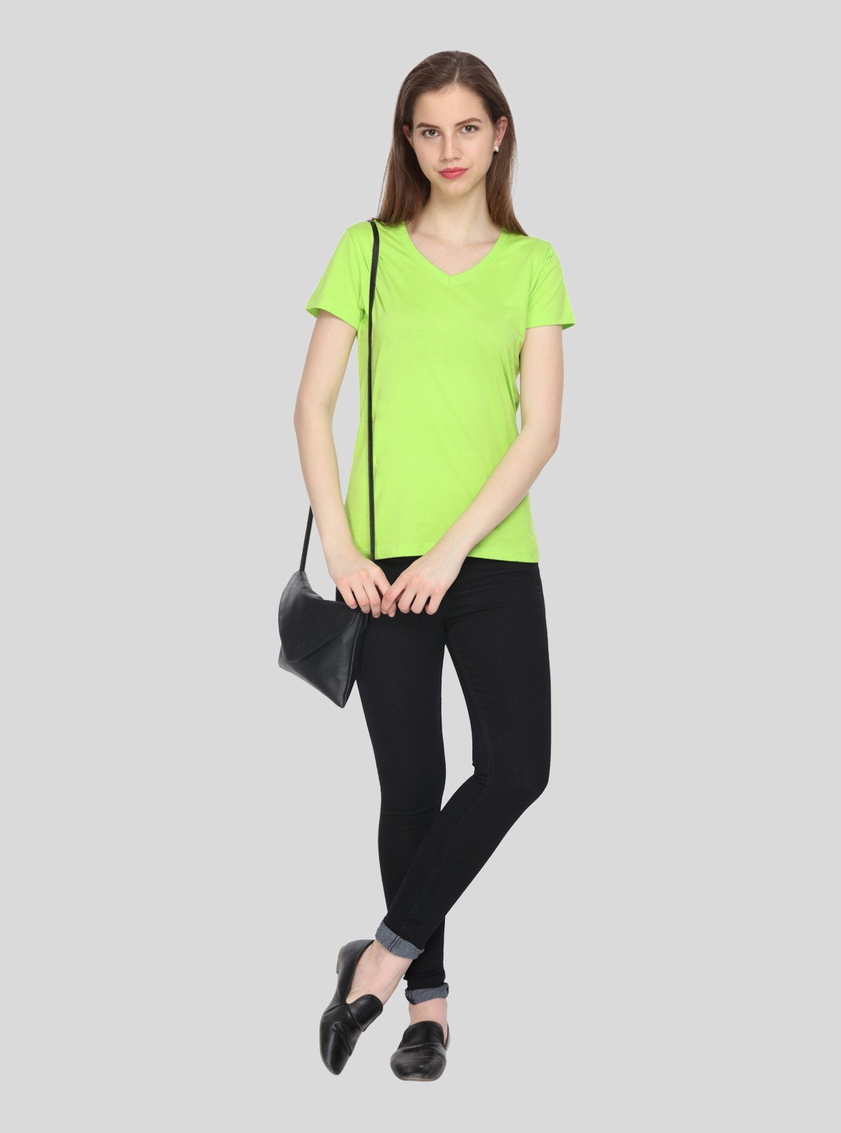 Women’s Solid Lime V - Neck T-Shirt – Casual Cotton Tee | Boer & Fitch - Boer and Fitch