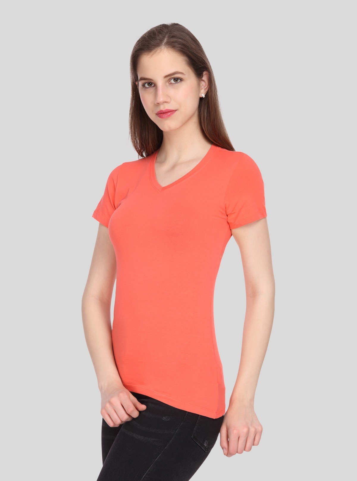 Women’s Solid Orange V - Neck T-Shirt – Casual Cotton Tee | Boer & Fitch - Boer and Fitch