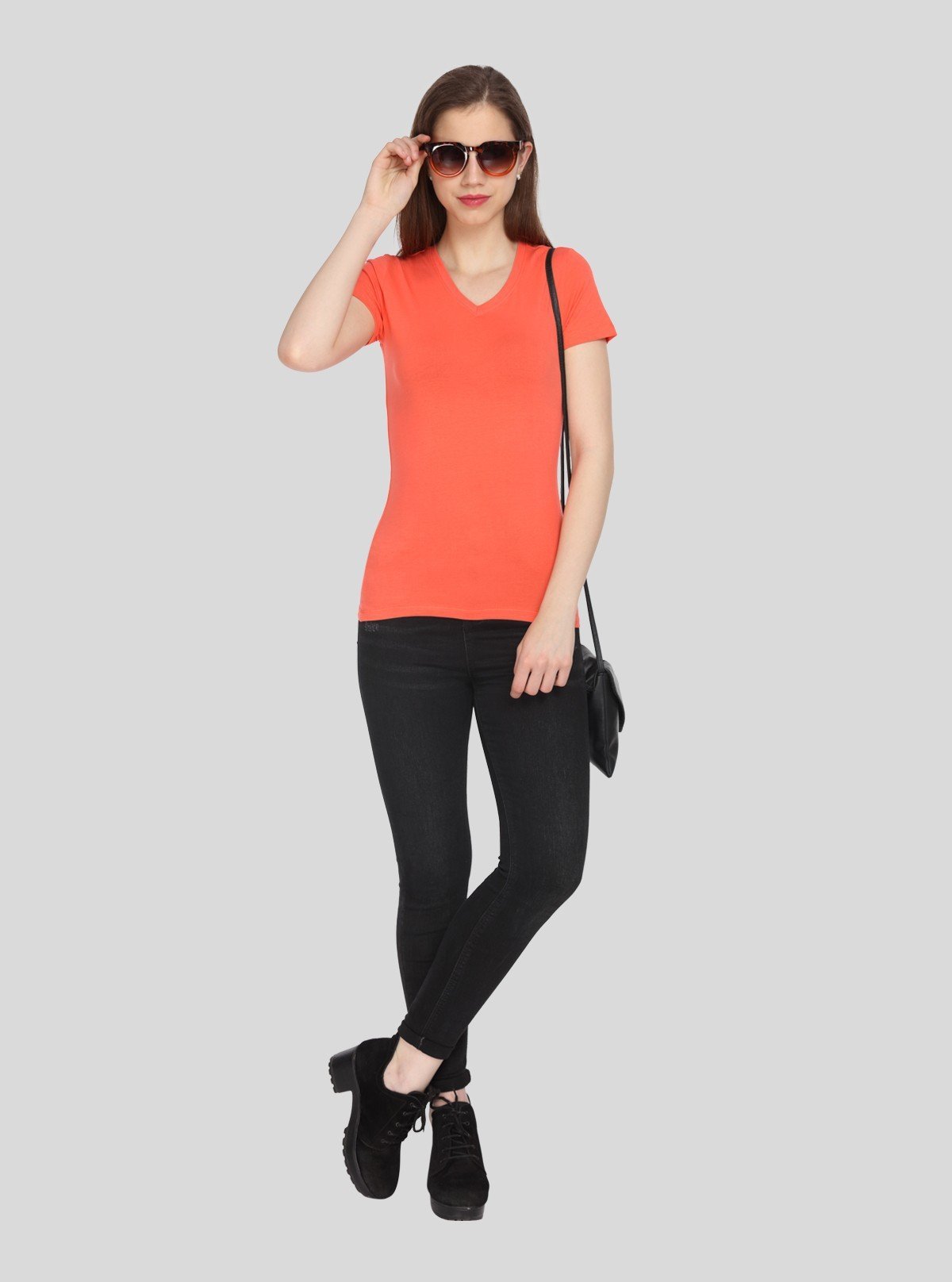Women’s Solid Orange V - Neck T-Shirt – Casual Cotton Tee | Boer & Fitch - Boer and Fitch