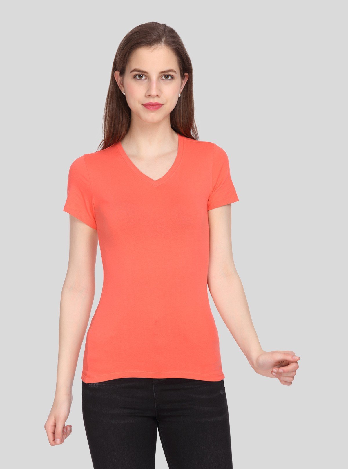 Women’s Solid Orange V - Neck T-Shirt – Casual Cotton Tee | Boer & Fitch - Boer and Fitch