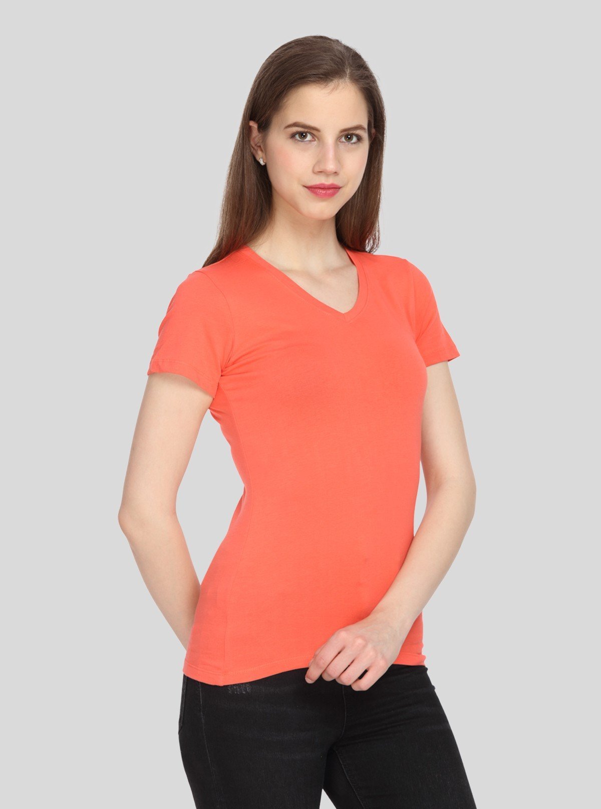 Women’s Solid Orange V - Neck T-Shirt – Casual Cotton Tee | Boer & Fitch - Boer and Fitch