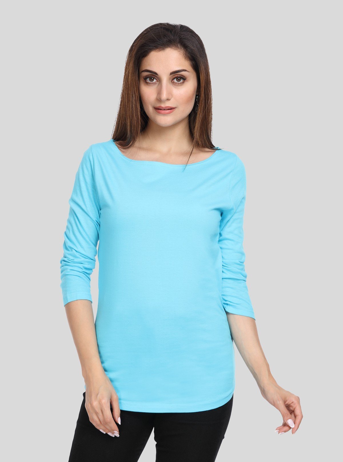 Women's Solid Pastel Blue Top – Minimal Chic with Soft Comfort - Boer and Fitch