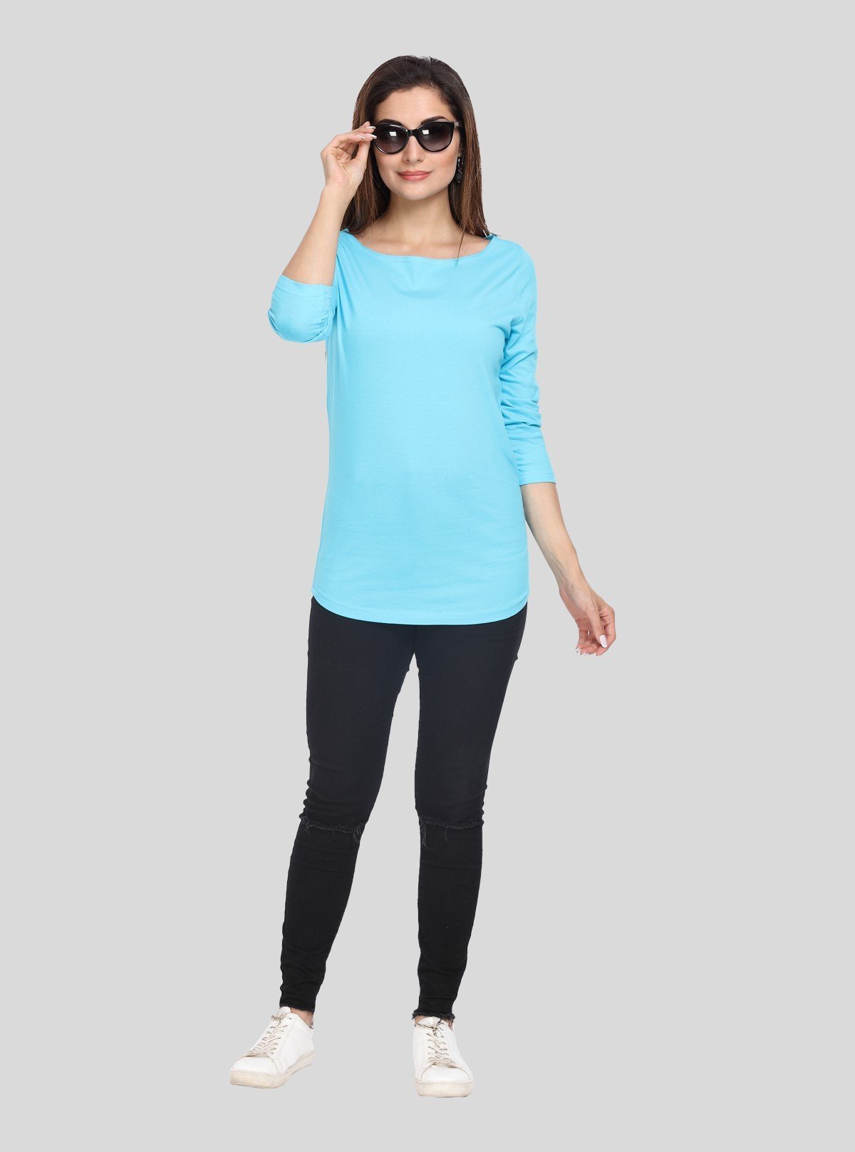 Women's Solid Pastel Blue Top – Minimal Chic with Soft Comfort - Boer and Fitch
