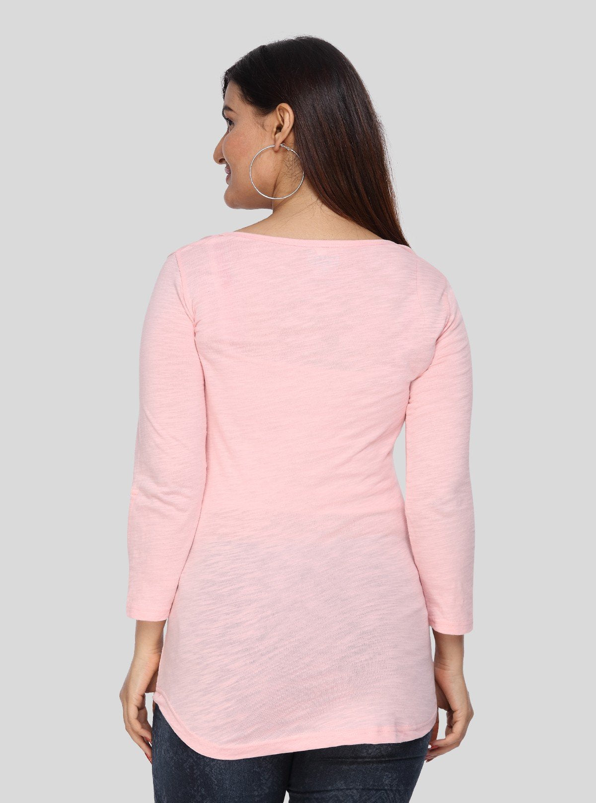 Women's Solid Pink Buttoned Cotton Slub Jersey Long Sleeve Top | Boer & Fitch - Boer and Fitch