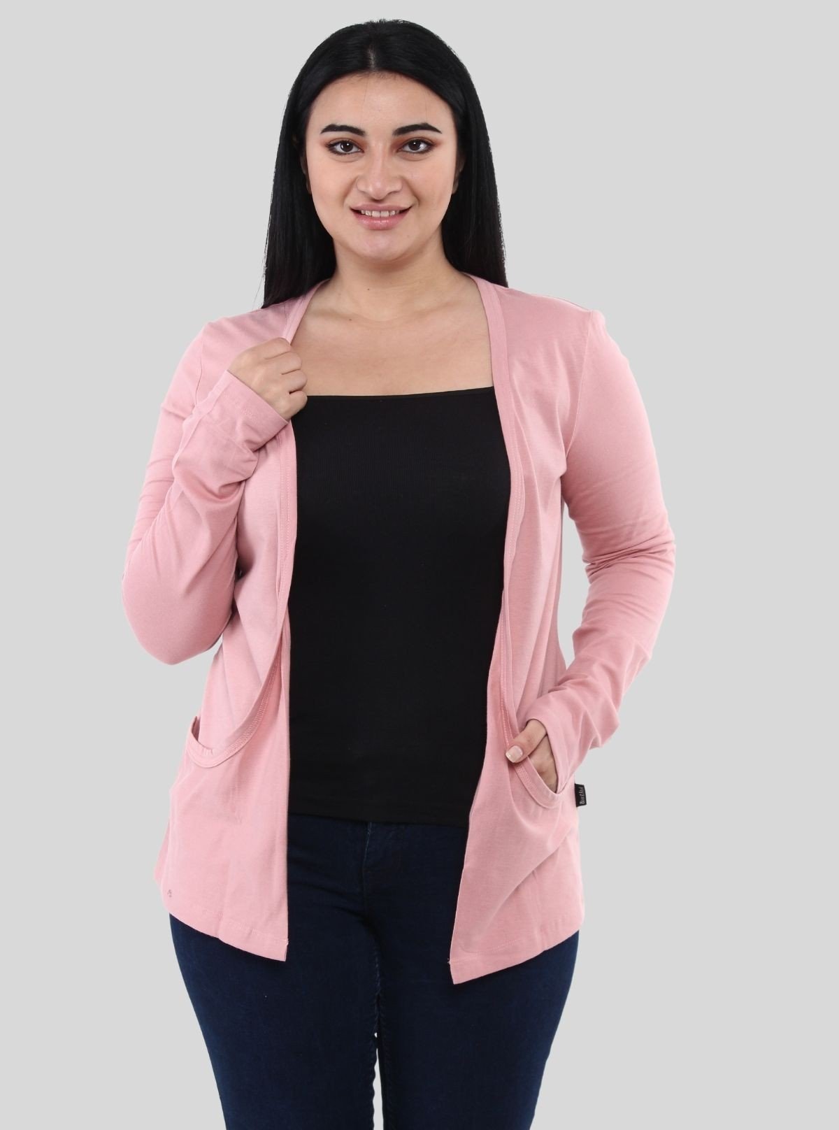 Women's Solid Pink Cotton Slub Shrug – Lightweight Layering Essential - Boer and Fitch